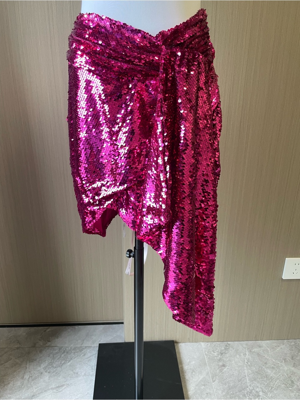 House of CB Fuchsia Sequin Asymmetrical Draped Skirt